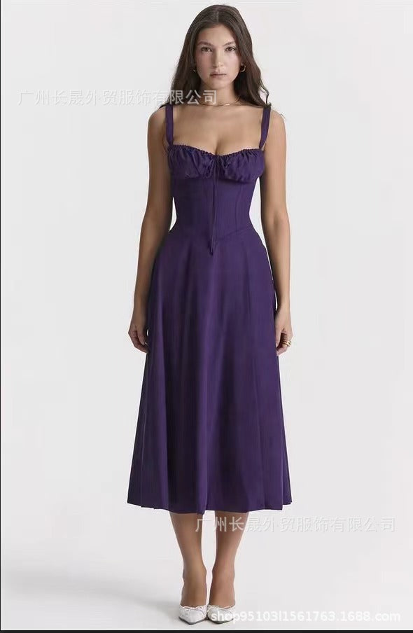 Sleeveless Strapless Bandage Corset Dress - Floral Print Long Midi Dress with Lace Up Back & Thigh Slit -dropshippingabc.com