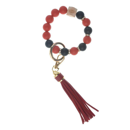 Llavero con borla de PU para bolso de mujer, llavero de silicona con cuentas, pulsera, llavero de coche, bonito soporte para mujeres y niñas. 