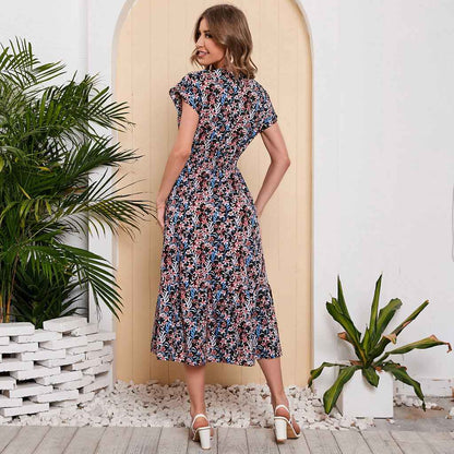 Women Summer Chiffon Floral Print Long Dress