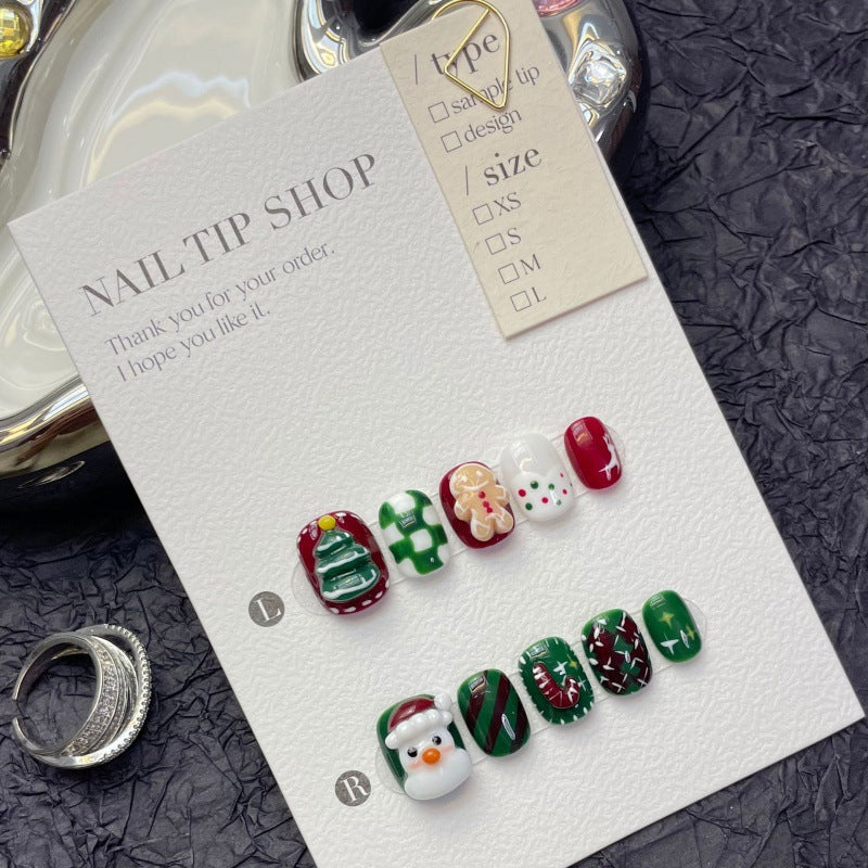 Colección navideña Feliz Navidad Industria pesada Arte de uñas hecho a mano Uñas postizas largas y cortas