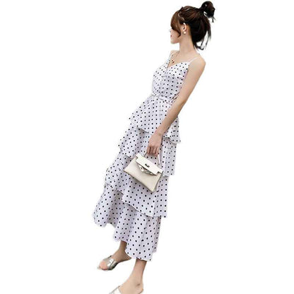 Plus Size Polka Dot Chiffon Sling Dress
