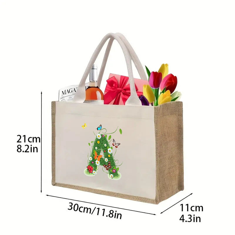 Bolsa de tela de algodón y lino, bolsa de tela con letras estampadas, bolso ligero portátil, bolsa de regalo para compras 