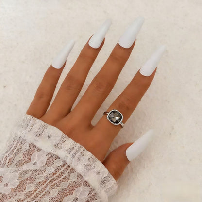 Luxury Acrylic Black Diamond Ring Minimalist Geometric Square Band