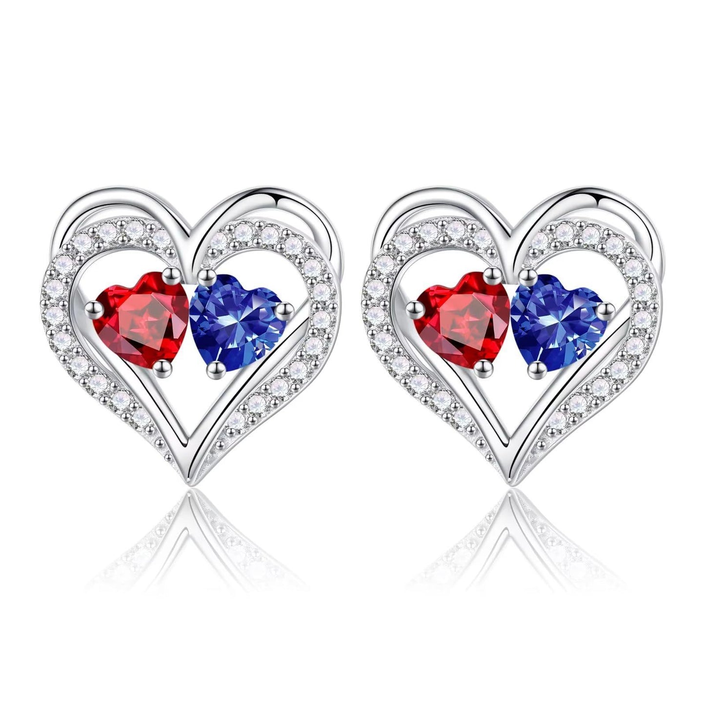 Sterling Silver Birthstone Heart Earrings new