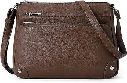 Small crossbody bag for women, shoulder bag multi-zip pocket bag, classic function messenger bag