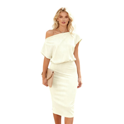 One-Shoulder Knit Stretch Solid Color Bodycon Dress