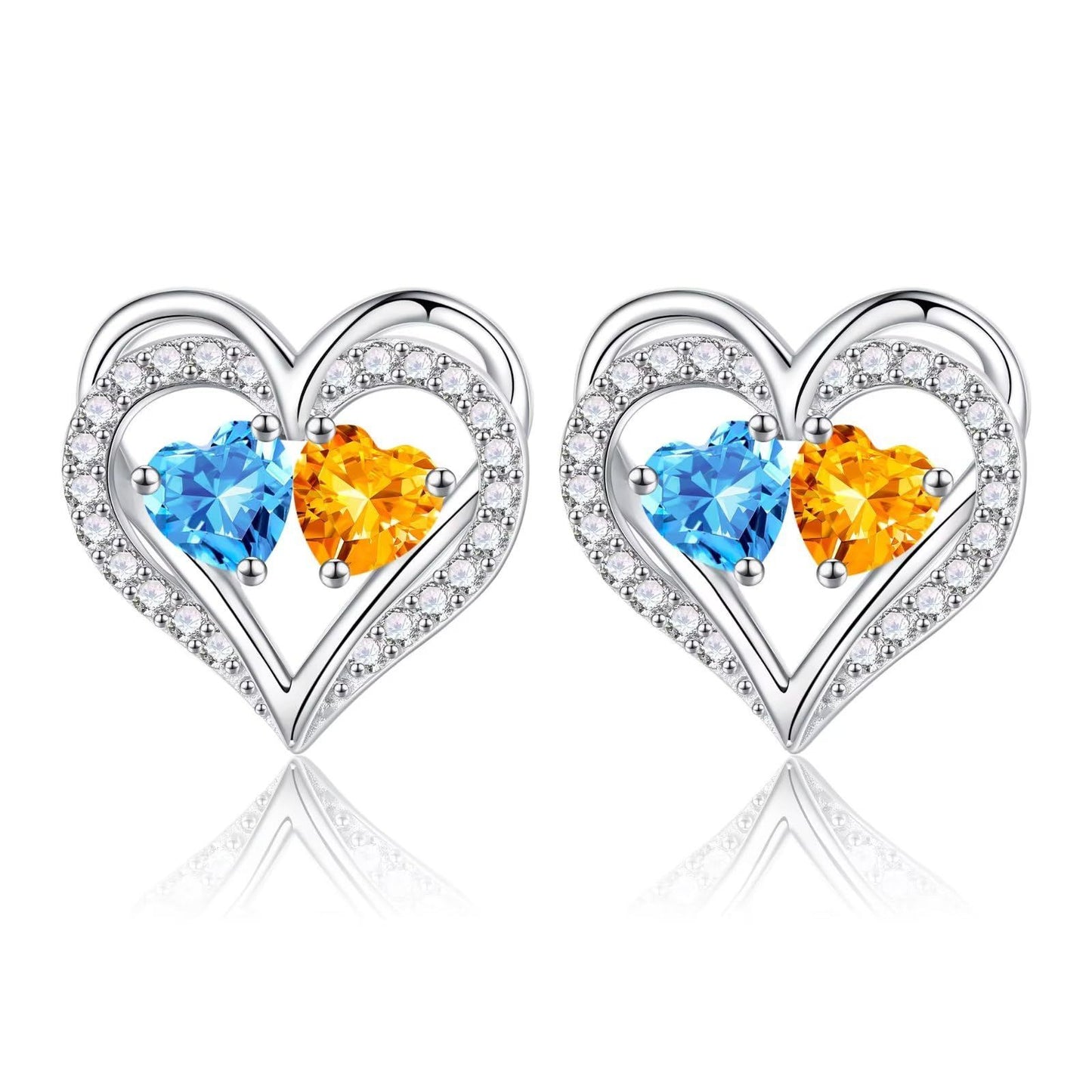 Sterling Silver Birthstone Heart Earrings new