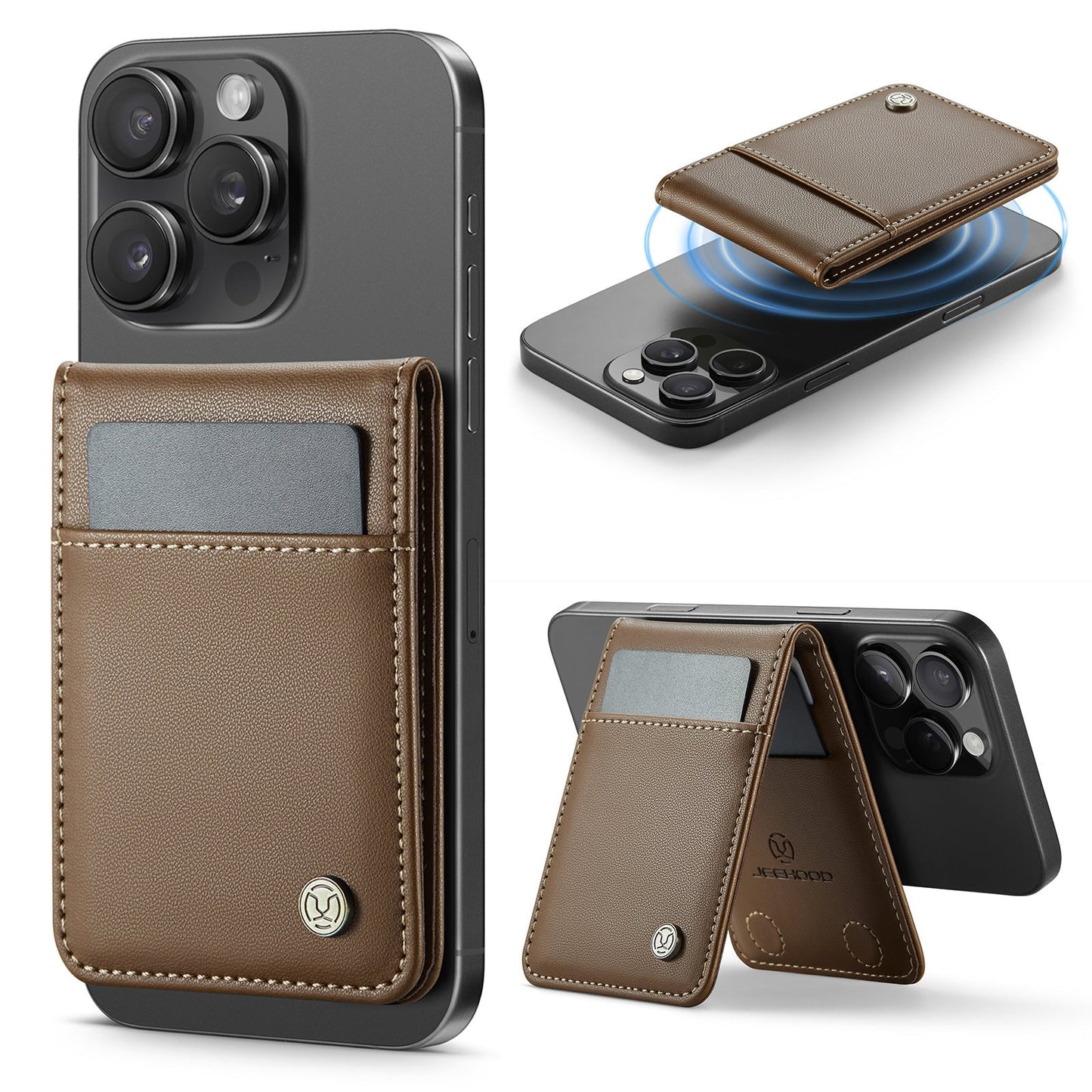 Estuche para tarjetas magnéticas con anillo Magsafe para iPhone 17, con cepillo antirrobo para tarjetas, 16/15/14/13, con cremallera, monedero, tarjetero magnético con bloqueo RFID, cartera minimalista de piel sintética compatible con teléfonos MagSafe. 