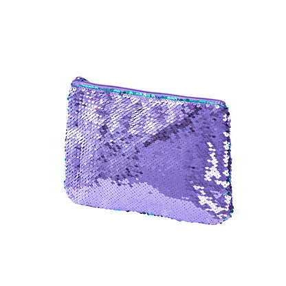 Mermaid sequined pencil case, two-color stationery storage bag, portable cosmetics change purse, small purse