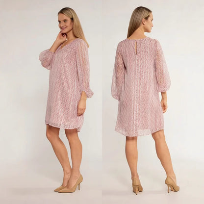 Spring V-Neck Solid Textured Long Sleeve Dress – Elegant French Style Midi for Women