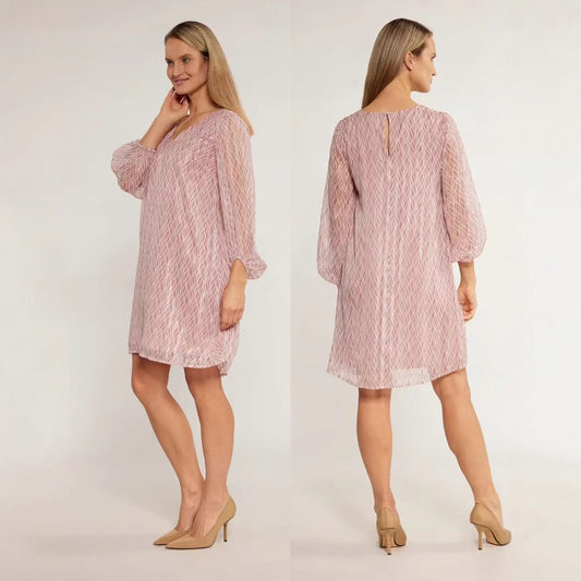Spring V-Neck Solid Textured Long Sleeve Dress – Elegant French Style Midi for Women