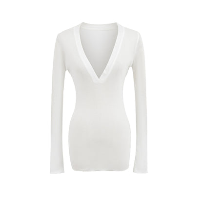 Deep V Neck Sheer T-Shirt