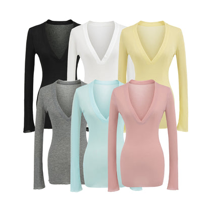 Deep V Neck Sheer T-Shirt