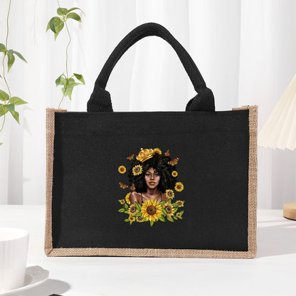 Bolsa de tela de algodón y lino, bolsa de tela con letras estampadas, bolso ligero portátil, bolsa de regalo para compras 