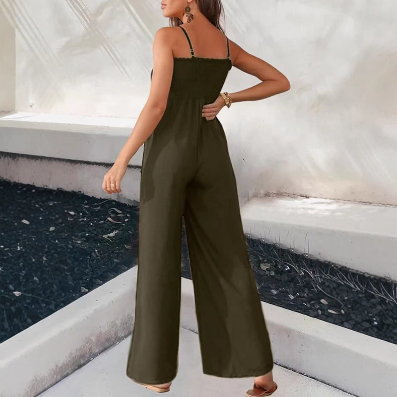 Spring-Summer Sling Loose Casual Jumpsuit Vacation Wide-Leg Romper