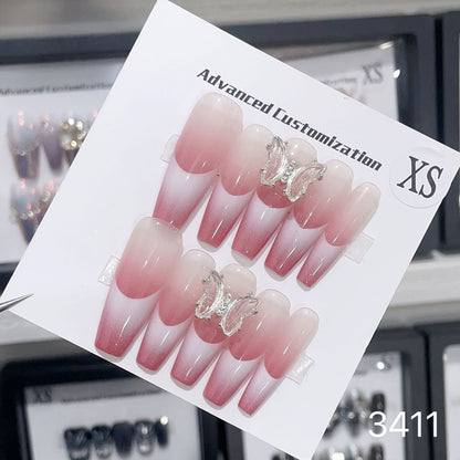 1025- Uñas postizas hechas a mano, de presión, removibles