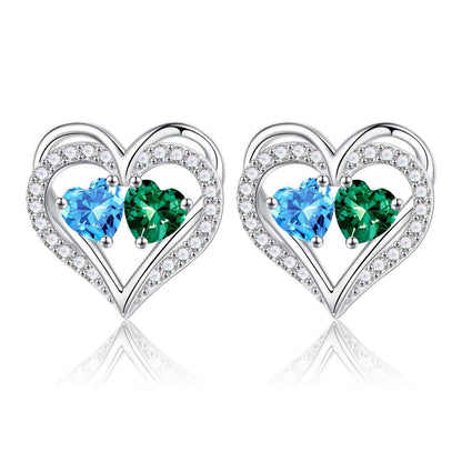 Sterling Silver Birthstone Heart Earrings new