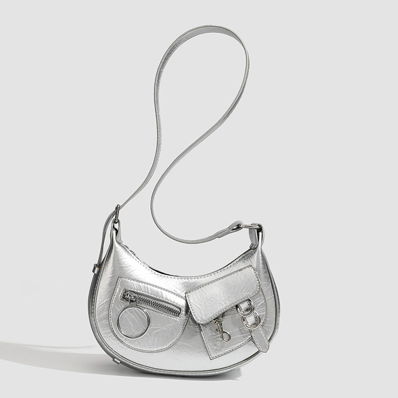 Design Stylish Retro Small Crossbody Bag - Versatile Punk Crescent Bag for Everyday Use