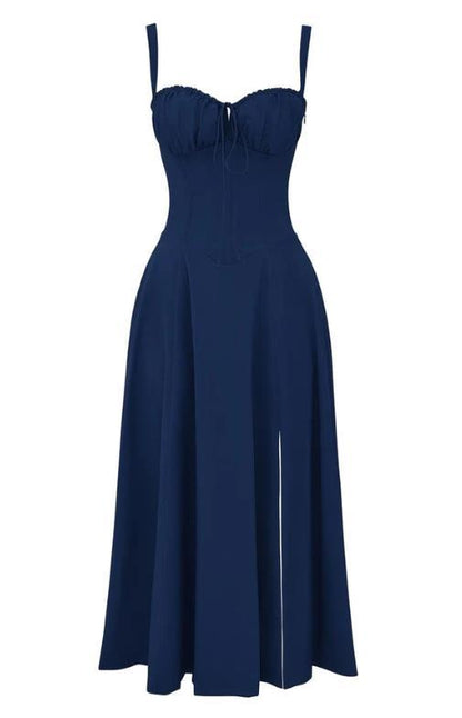 Sleeveless Strapless Bandage Corset Dress - Floral Print Long Midi Dress with Lace Up Back & Thigh Slit -dropshippingabc.com