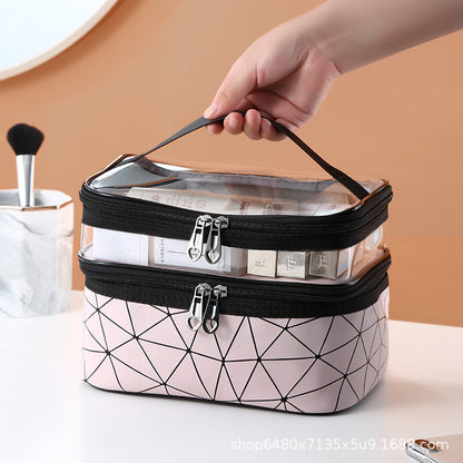 Multifunctional double-layer cosmetic bag, transparent storage bag, travel portable tote bag, large-capacity waterproof toilet bag