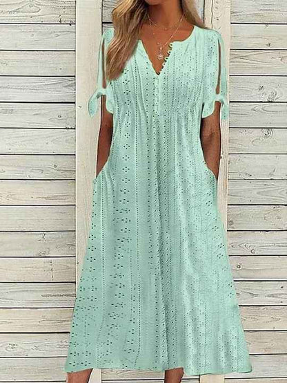 Women's Dress V-Neck Hollow Out Lace Long Dress Women