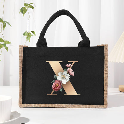 Bolsa de tela de algodón y lino, bolsa de tela con letras estampadas, bolso ligero portátil, bolsa de regalo para compras 