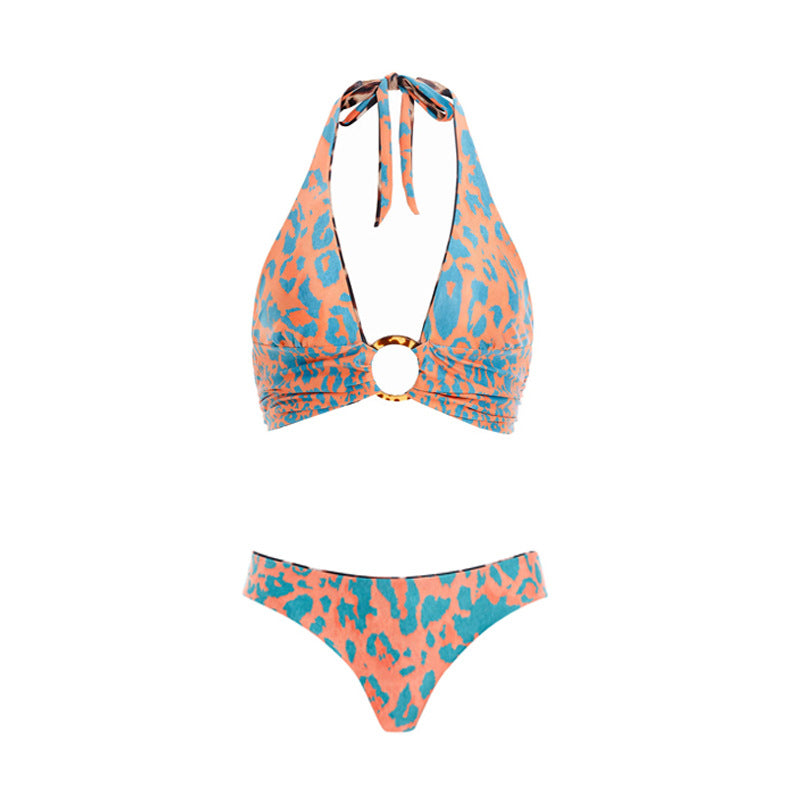 Vintage high waist split three-piece swimsuit women's bikini swimsuit chiffon beach skirt set