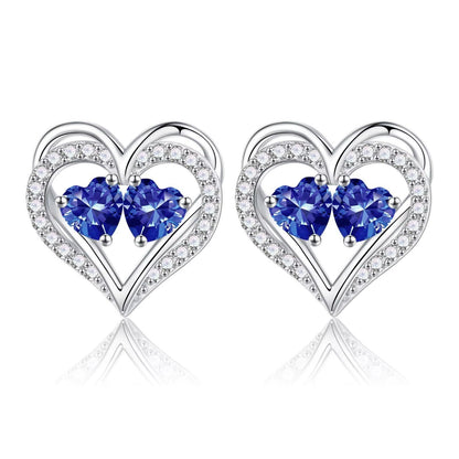 Sterling Silver Birthstone Heart Earrings new