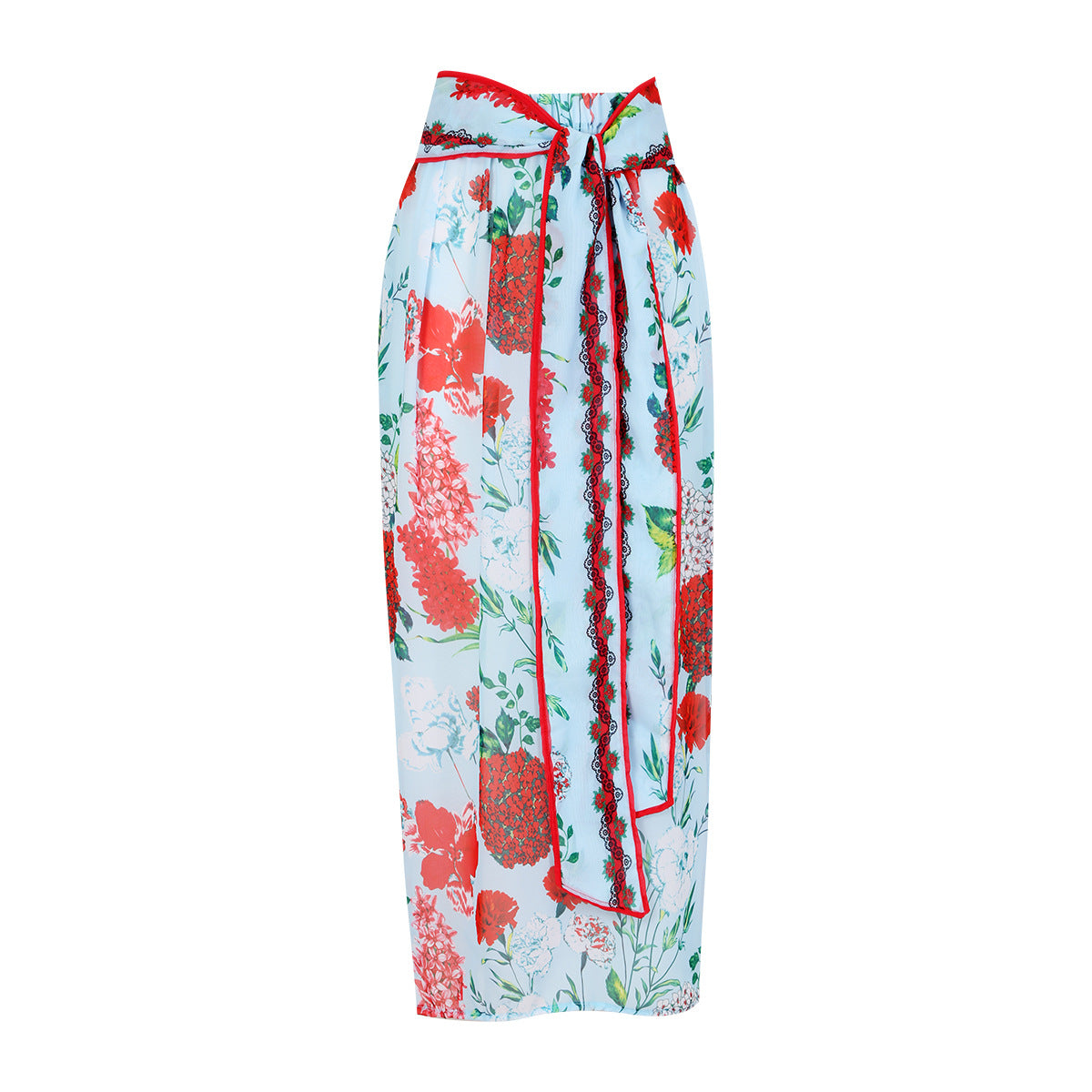 Vintage high waist split three-piece swimsuit women's bikini swimsuit chiffon beach skirt set