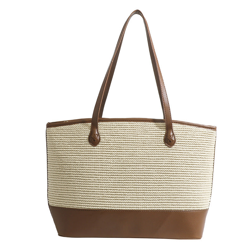 Bolso tote de ganchillo, bolso de hombro retro de verano, bolso de paja de gran capacidad, bolso tote minimalista grande 