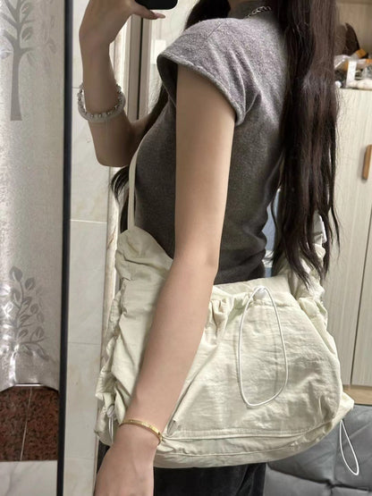 Design nylon lightweight tote bag, women's large capacity drawstring casual crossbody bag, versatile shoulder crossbody bag