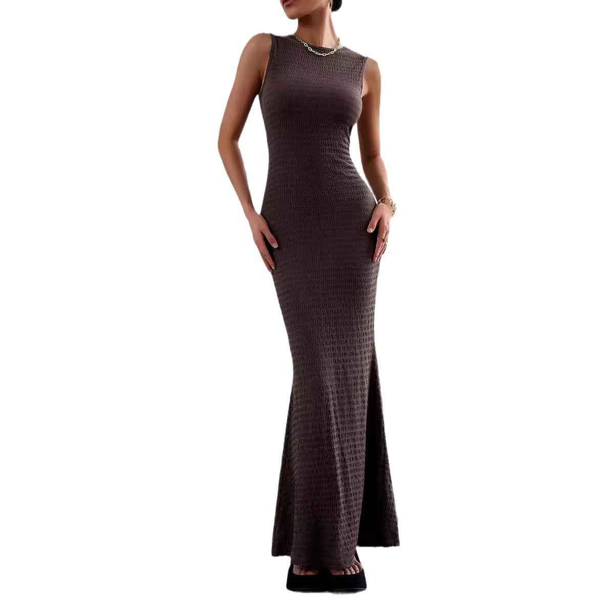 Sleeveless Tights Fashion Elegant Women's Slim Fit Women's Sleeveless Pleated Maxi Dress