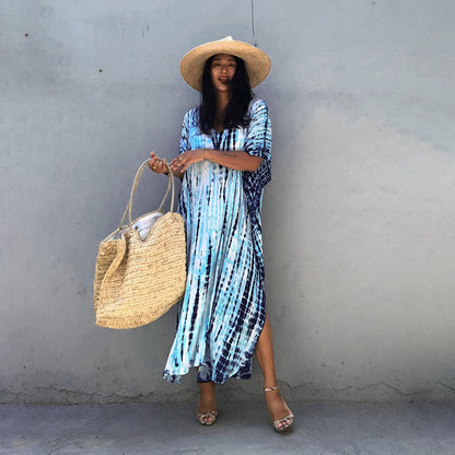 Cotton Ombre Beach Robe ¨C Loose Striped Bikini Cover-Up Dress, Vacation Maxi Kimono
