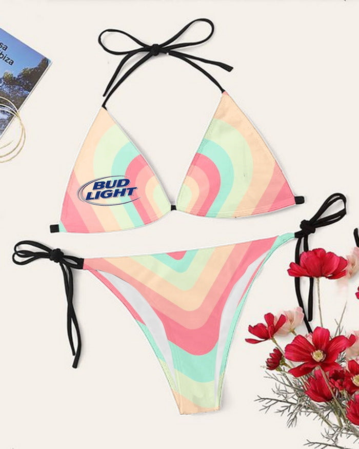 Bikini printed strap swimsuit set backless split swimsuit