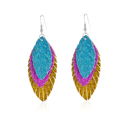 Bohemian Geometric Drop Earrings - Lightweight Feather, Leaf & Multi-Color Fringe Triple Tassel Dangles -dropshippingabc.com