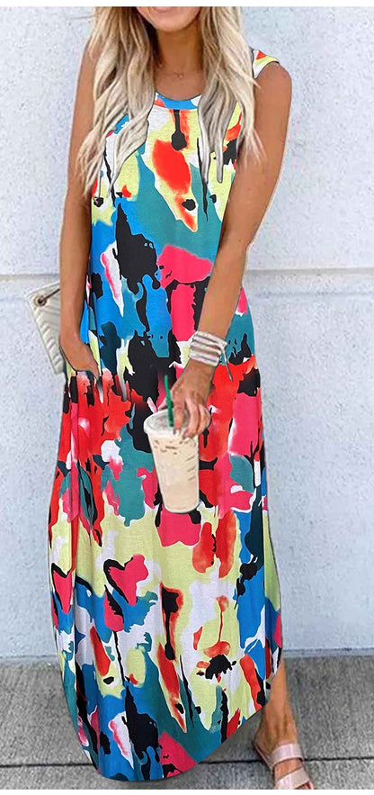 Dress Summer Dress Wide Shoulder Long Dress Fashion Slim Fit Long Dress Print Heart Patterned Long Casual Dress