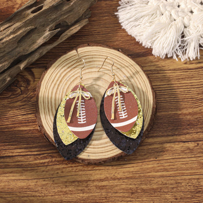 Sports Team Faux Leather Earrings - Volleyball, Basketball, Football, Baseball Geometric Drop Dangle Earrings