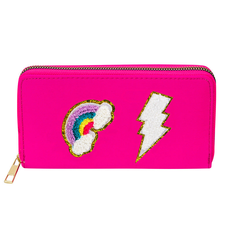 Cartera bordada con el alfabeto para mujer, monedero largo, tarjetero de nailon con cremallera, monedero multifuncional 