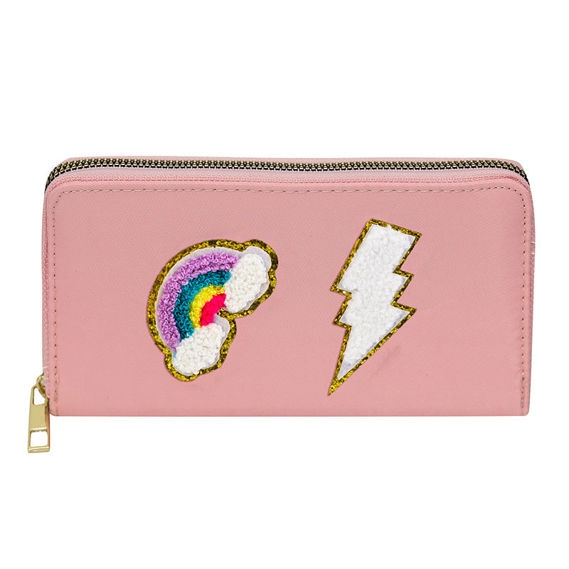 Cartera bordada con el alfabeto para mujer, monedero largo, tarjetero de nailon con cremallera, monedero multifuncional 