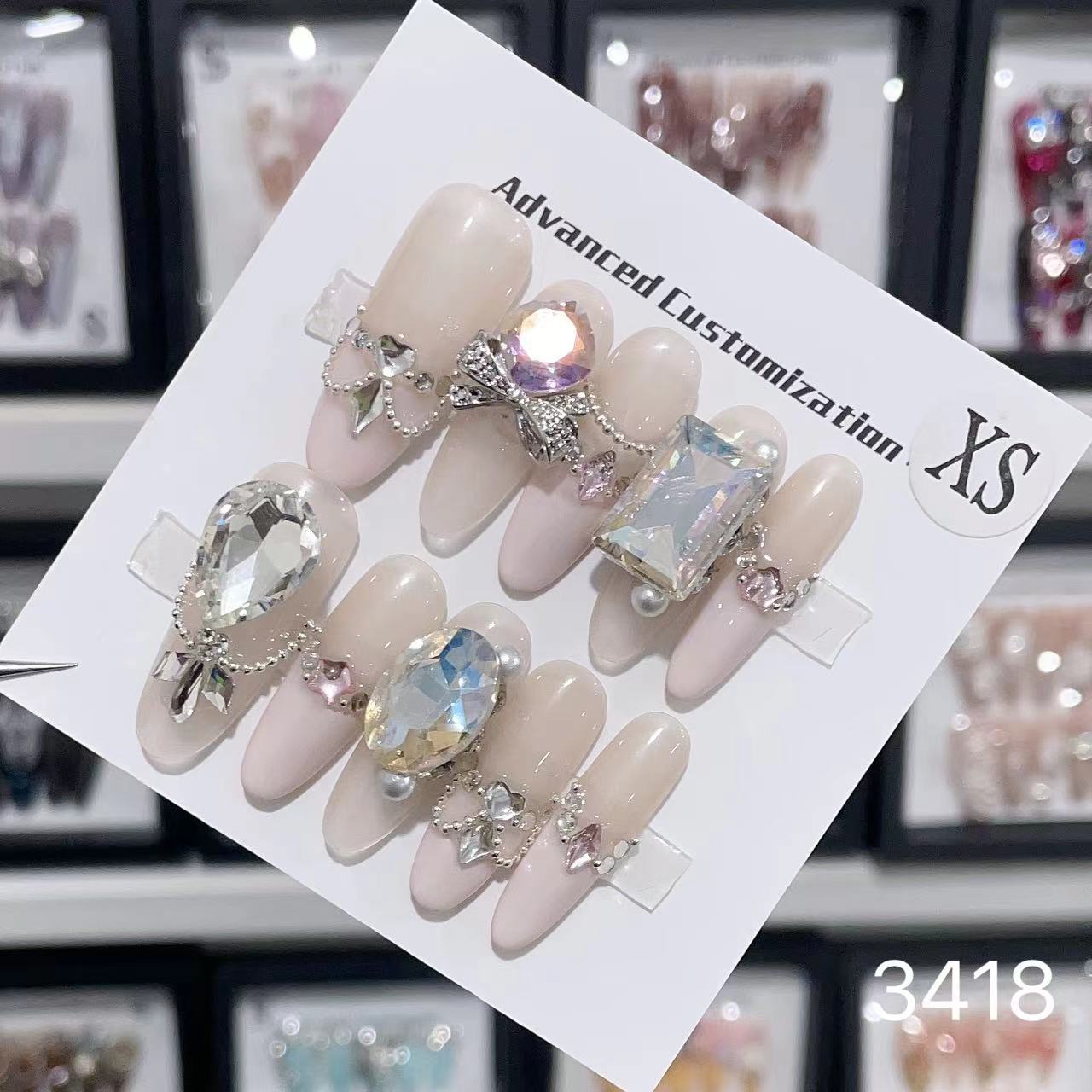 1025- Uñas postizas hechas a mano, de presión, removibles