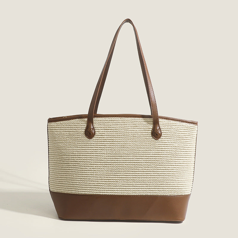 Bolso tote de ganchillo, bolso de hombro retro de verano, bolso de paja de gran capacidad, bolso tote minimalista grande 