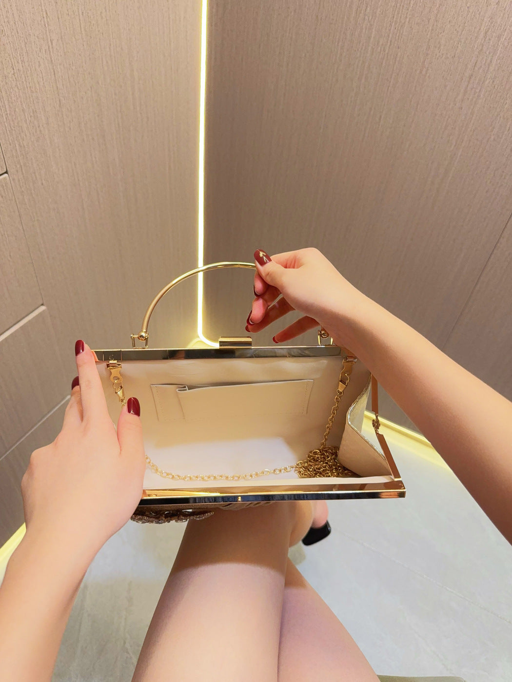 Bolso de noche, bolso de boda, bolso de mano, bolso de vestir, bolso plisado, bolso de fiesta, bolso de banquete con diamantes