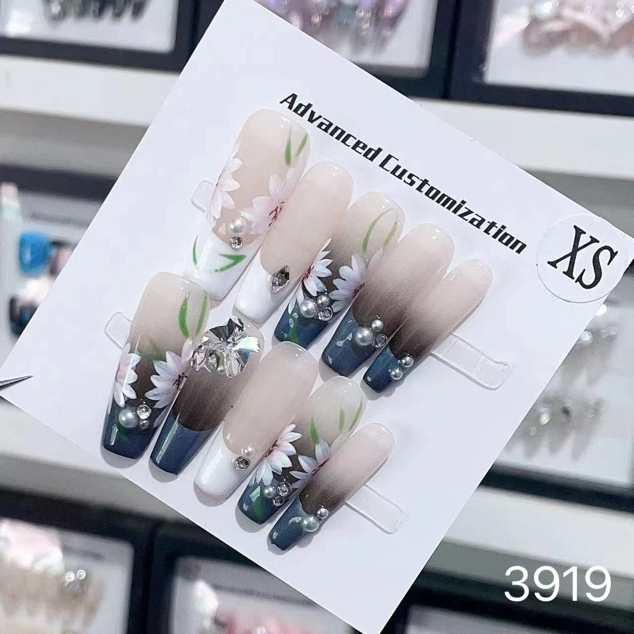 1025- Uñas postizas hechas a mano, de presión, removibles