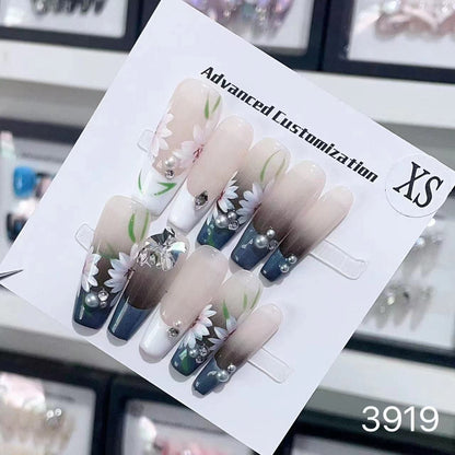 1025- Uñas postizas hechas a mano, de presión, removibles