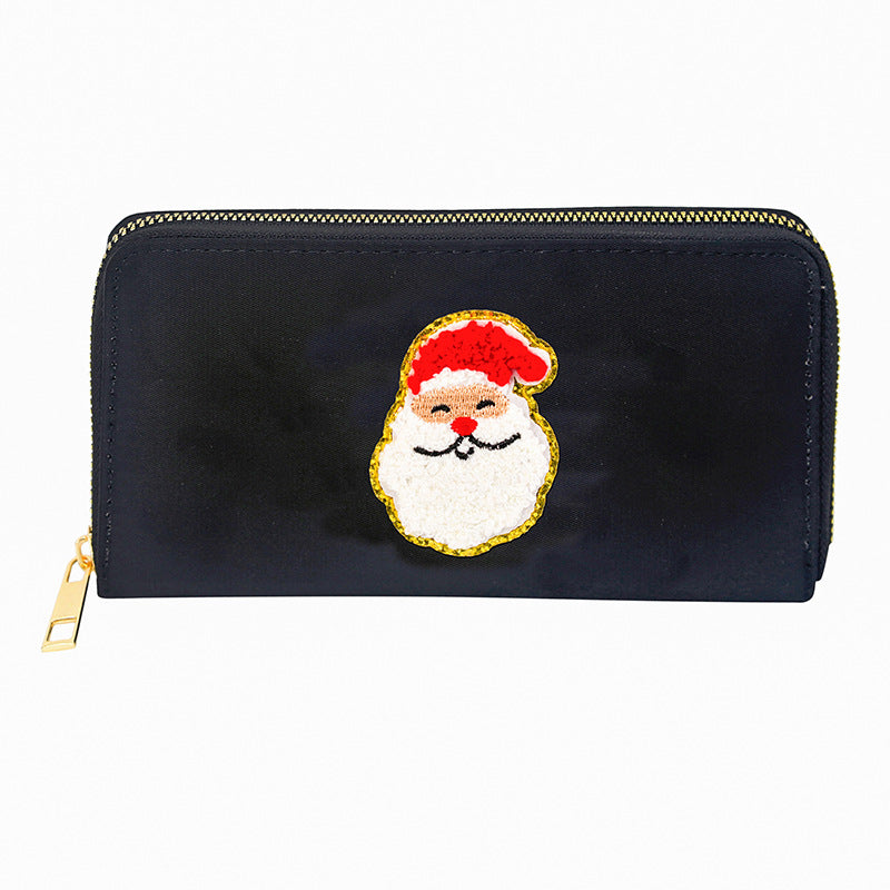 Cartera bordada con el alfabeto para mujer, monedero largo, tarjetero de nailon con cremallera, monedero multifuncional 