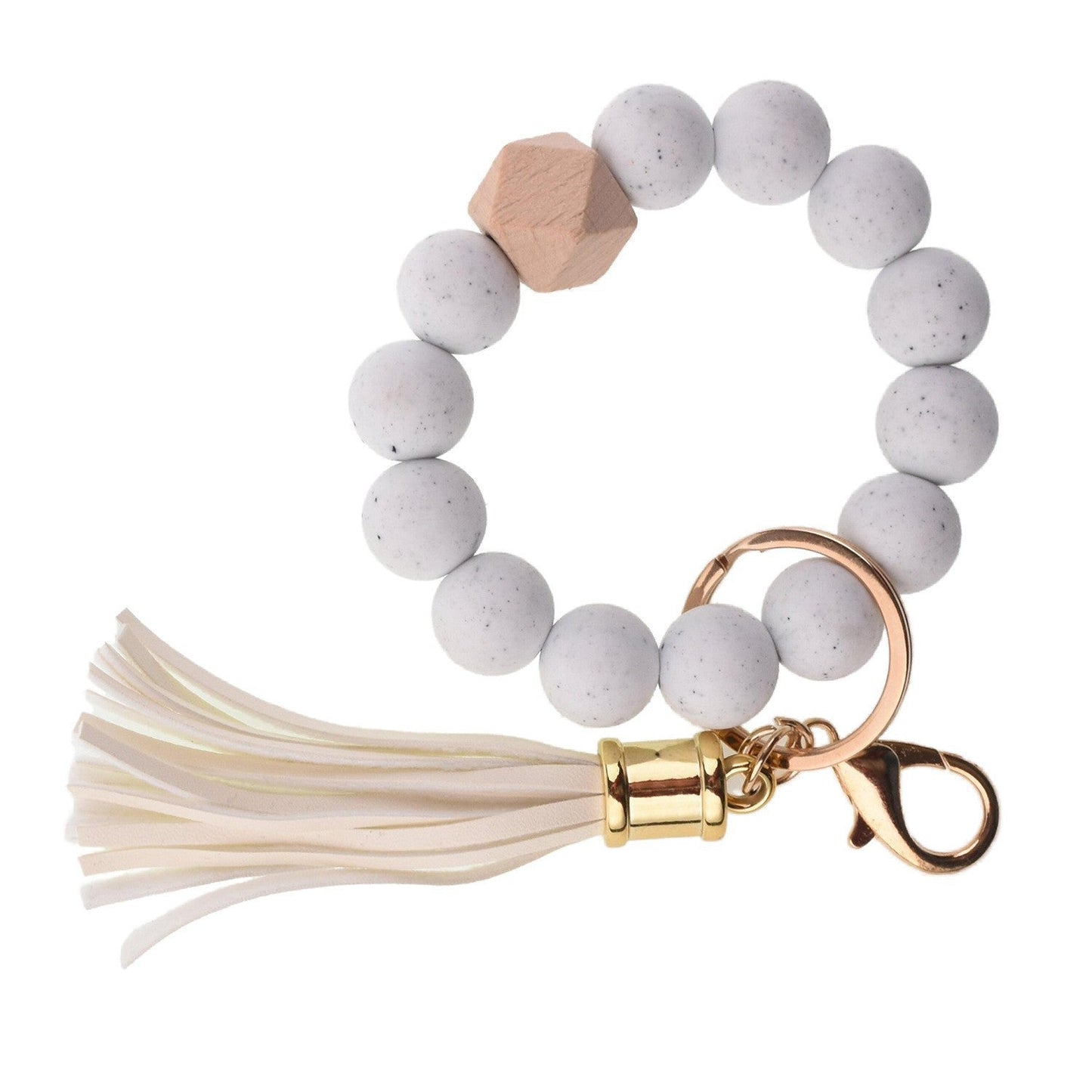 Llavero con borla de PU y cuentas de silicona para bolso, pulsera, llavero de coche, para mujeres y niñas 