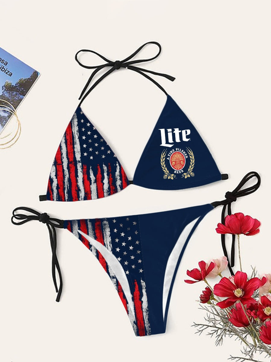 Digital Print Sexy Halter Bikini Set - Two-Piece Adjustable Swimwear for Women