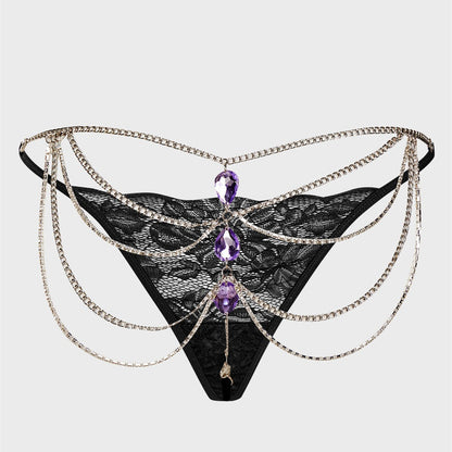 Sexy Spice Girls Nightclub Splicing Metal Gem Sex Thong Panties Women