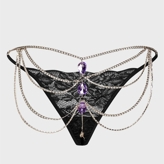 Sexy Spice Girls Nightclub Splicing Metal Gem Sex Thong Panties Women