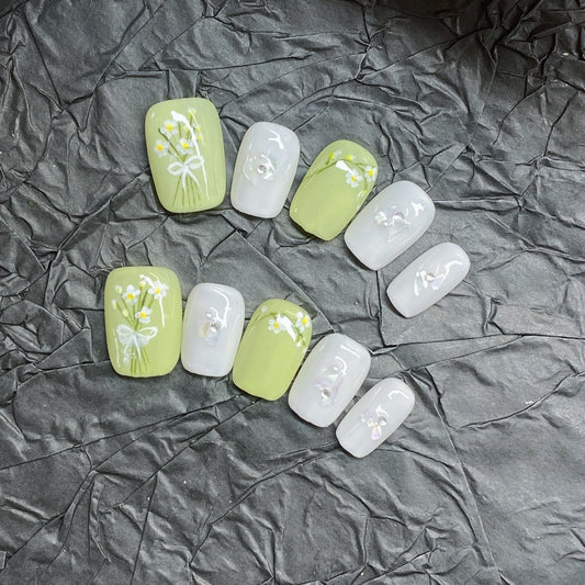 1003- Uñas postizas hechas a mano, de presión, removibles